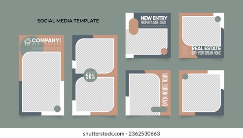 social media template banner house realtor property architecture service promotion. fully editable square post frame puzzle organic sale poster