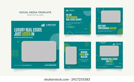 Social media template banner house architecture service promotion. real estate agency. fully editable square post frame puzzle organic sale poster 