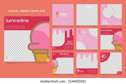 social media template banner ice cream sale promotion. fully editable square post frame puzzle organic sale poster.