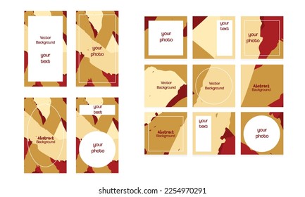 Social media template banner. Instagram square poster, posts, stories. Abstract red white gold colors vector background