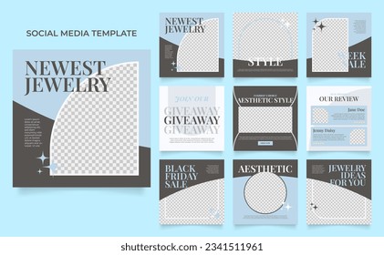 social media template banner jewelry sale promotion. fully editable square post frame puzzle organic sale poster