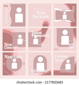 Social Media Template Banner Post Feed Fashion Sale Promotion. Fully Editable Instagram And Facebook Cute Shape Post Frame Puzzle Organic Sale Poster. Soft Pink White Vector Background