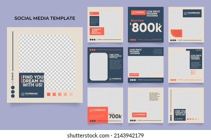 social media template banner real estate property and house sale promotion. fully editable square post frame puzzle organic sale poster.