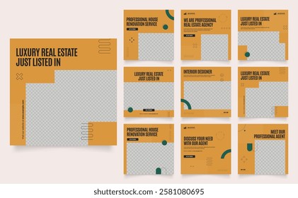 social media template banner real estate property and house sale architecture service promotion. fully editable square post frame puzzle organic sale poster