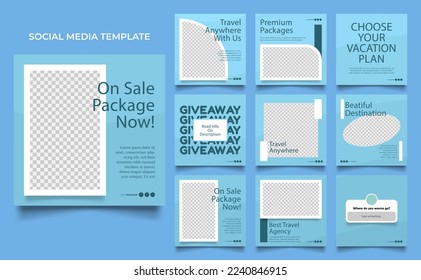 social media template banner travel and vacation service promotion. fully editable square post frame puzzle organic sale poster