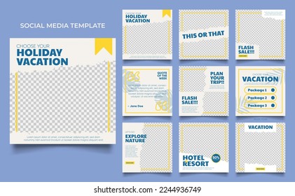 social media template banner travel and vacation service promotion. fully editable square post frame puzzle organic sale poster