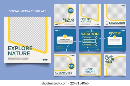 social media template banner travel and vacation service promotion. fully editable square post frame puzzle organic sale poster