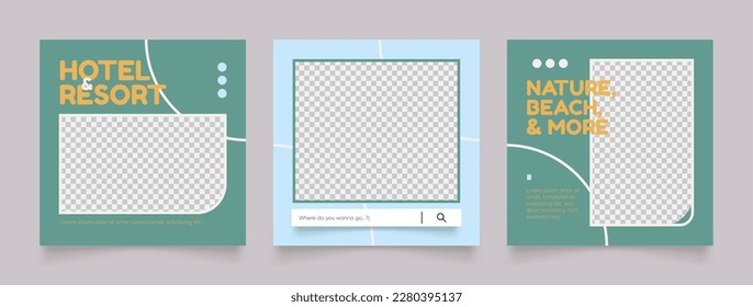 social media template banner travel and vacation service promotion. fully editable square post frame puzzle organic sale poster
