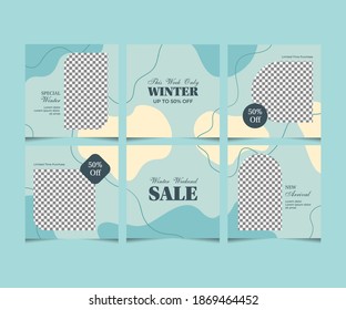 social media template banner winter sale promotion. fully editable square post frame puzzle organic sale poster.