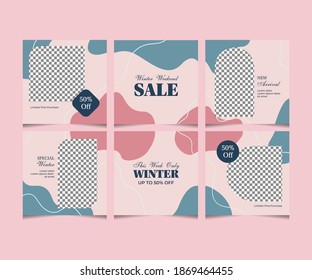 social media template banner winter sale promotion. fully editable square post frame puzzle organic sale poster.