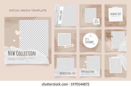 social media template blog fashion sale promotion. editable square post frame organic sale poster. brown khaki white ad banner vector background