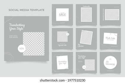 social media template blog fashion sale promotion. editable square post frame organic sale poster. green grey olive ad banner vector background
