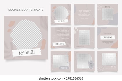 social media template blog fashion sale promotion. editable square post frame organic sale poster. brown khaki white ad banner vector background