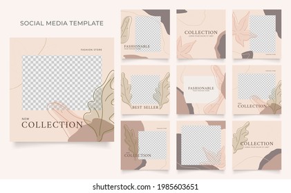 social media template blog fashion sale promotion. editable square post frame organic sale poster. brown khaki white ad banner vector background