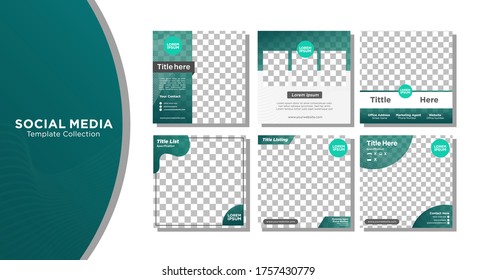 Social Media Template Collection - Clean Jade Colour for special offer. Modern promotion square web banner for mobile apps. Geometric abstract pattern frame and background layout. Vector