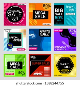 social media template collection. sale postcard discount promotion. vector illustration