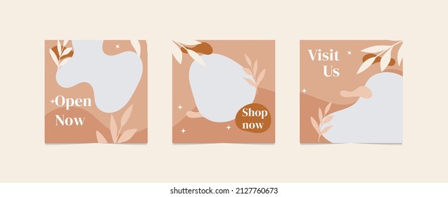 Social media template and creative posts Vector set. Background template with copy space for text and design images with abstract colored shapes, line art,Poster,Banner,fashion