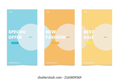 Social Media-Vorlage und kreative Beiträge Vector Set. Hintergrundvorlage mit Kopienraum für Text- und Design-Bilder mit abstrakten farbigen Formen, Linien-Kunst, Poster, Banner, Mode
