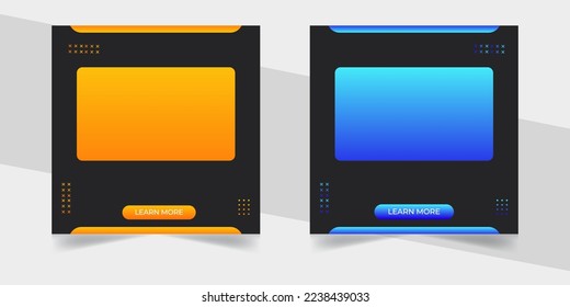 Social media template design wallpaper with embossed geometric square icons placed in the center. Vector illustration of gradient yellow and blue boxes, isolated in the white background.
