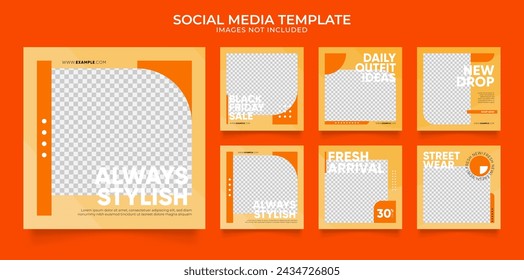 plantilla de medios sociales feed banner blog negocio venta de moda promoción descuento.totalmente editable marco de poste cuadrado puzzle venta orgánica poster.fresco colorido amarillo elemento naranja forma vector fondo