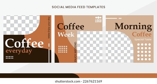 social media template feed coffee sale promotion. fully editable square post frame puzzle organic sale feed. eps10.