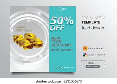 social media template feed design for product promotion happy new year  vector illustration