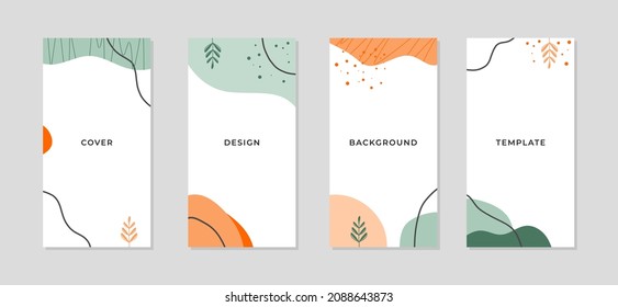 Social media template. Flat style. A set of editable banners for stories on social media. Graphic modern design. Minimalistic concept. leaf nature banners. Elegant concept. Holiday event template.