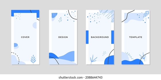 Social media template. Flat style. A set of editable banners for stories on social media. Graphic modern design. Minimalistic concept. Wavy blue banners. Elegant concept. Holiday event winter template