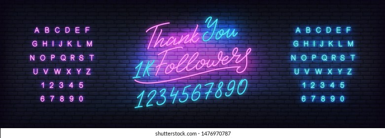 Social media template followers milestone. Followers Thank You neon. Congratulation design.