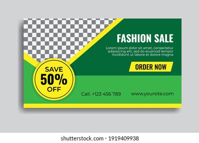 Social media template, green background and photo frame. Nice vector for online shop, sales promotion, product marketing, fashion, clothing, food and beverage etc.