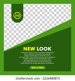 social media template with a green background with an empty area, space area at the top for editable product images, fashion products, environmentally friendly, save the earth, green earth