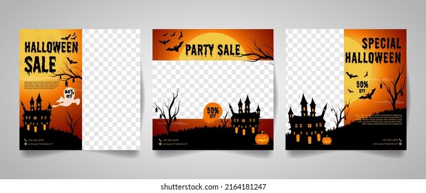 social media template for halloween sale. orange color is suitable for advertising and product marketing