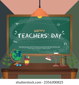 Social Media Template Happy Teachers' Day With Classroom Themes Illustration