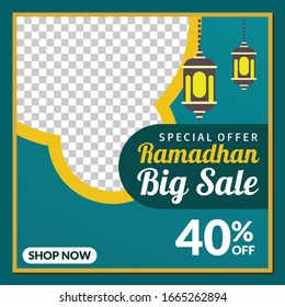 Social media template with islamic holidays theme. Modern banner, simple and editable. Can be applied for advertising and ad banner.