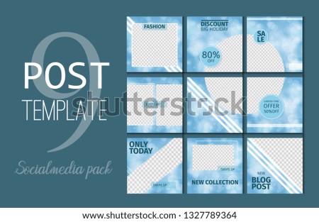 Social media template kit booster. Endless post template vector illustration. Marketing advertising benner with place for photo. Blogger promotion branding app offer mockup card.