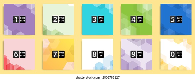 Social media template layout for counting down event post banner feed design in colorful geometric background. Vector eps