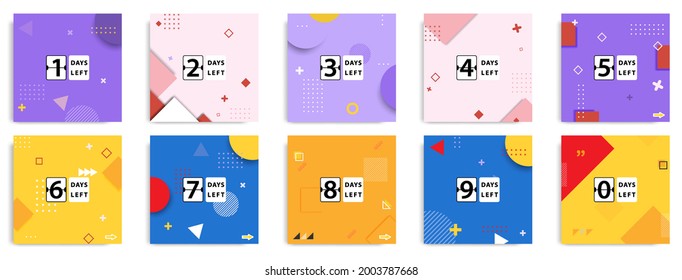 Social Media Template Layout For Counting Down Event Post Banner Feed Design In Colorful Geometric Background. Vector Eps