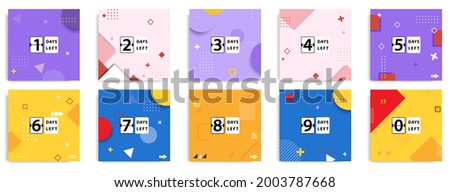 Social media template layout for counting down event post banner feed design in colorful geometric background. Vector eps