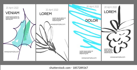 Social media template layout with hand drawn fruits and doodles.  Minimal modern design for marketing technology