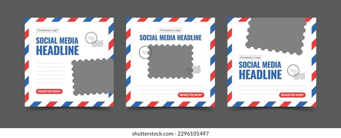 Social media template and mock up of postcard or mail theme for feed post