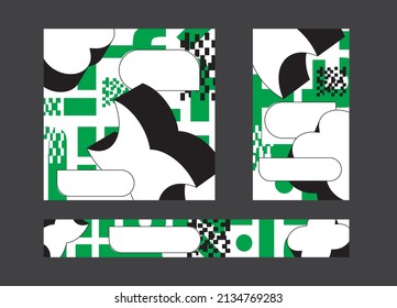 Social media template. Modern templates with difficult geometric shapes and geek elements. Unusual design for your banner, post or stories. Vector