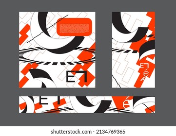 Social media template. Modern templates with difficult geometric shapes and geek elements. Unusual design for your banner, post or stories. Vector
