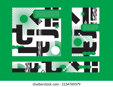 Social media template. Modern templates with difficult geometric shapes and geek elements. Unusual design for your banner, post or stories. Vector