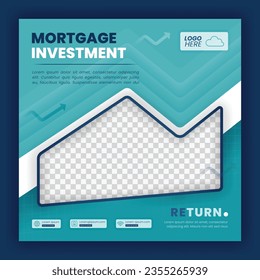 Vorlage in den sozialen Medien für Hypothekeninvestitionen. für Investitionen in Häuser, Immobilien und Wohnungen. Muster können für Websites, Werbung, Werbung in sozialen Medien, Broschüren und Flyer verwendet werden