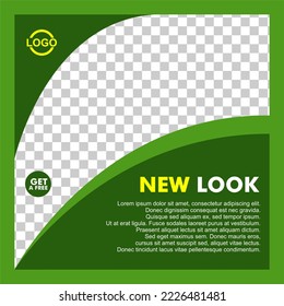 social media template on green background with empty area, wide curved space space from top to bottom corner for editable product images, fashion products, eco friendly, save the earth, green earth