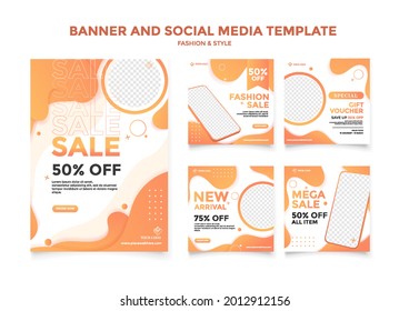 Social media template, Orange fluid themed fashion and style