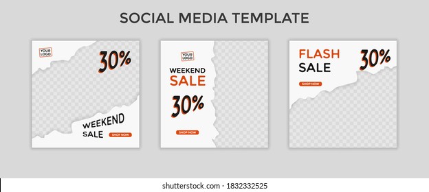 social media template post for promotion. template post for ads. design with white and orange color.