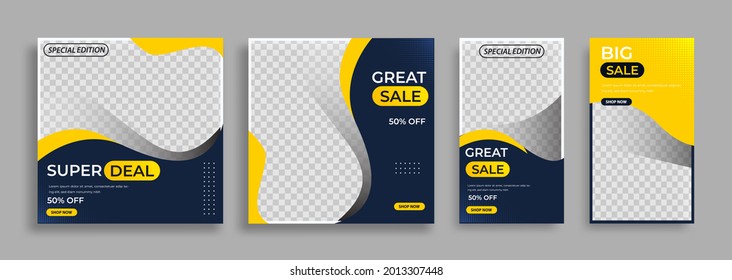 social media template post for promotion. template post for ads. design with yellow and blue color