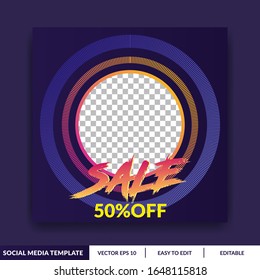 Social Media Template Post with retro style for e-commerce sale promo discount. Can use for advertisement, social media post, web design, gift card, coupon, flyer, poster, and promotion.