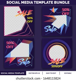 Social Media Template Post with retro style for e-commerce sale promo discount. Can use for advertisement, social media post, web design, gift card, coupon, flyer, poster, and promotion.